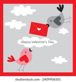 Happy valentine's day card with a couple of love bird