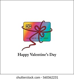 Happy Valentine's day card with credit card and ribbon