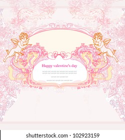 happy valentines day card with cupid