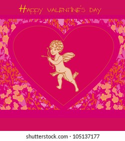 happy valentines day card with cupid