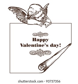 happy valentine's day card with cupid isolated over white