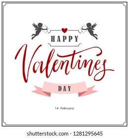 Happy Valentine's day card with cupids. Valentine's day logo, symbol, sign, icon. Celebration of 14th february.