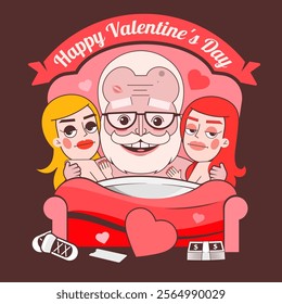 Happy Valentine's day card with cupids. Valentine's day logo, symbol, sign, icon. Celebration of 14th february.