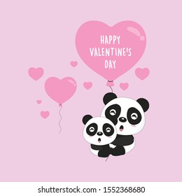 Happy Valentine's day card. Cute panda cartoon  with heart balloon
