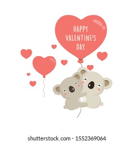 Happy Valentine's day card. Cute koala cartoon  with heart balloon