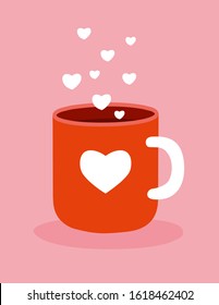 Happy Valentines day card with cute cup. Hand drawn illustration
