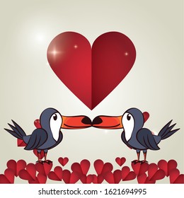 happy valentines day card with cute toucan couple vector illustration design