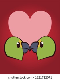 happy valentines day card with cute parrots couple vector illustration design