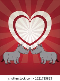 happy valentines day card with cute rhynos couple vector illustration design