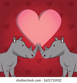 happy valentines day card with cute rhynos couple vector illustration design