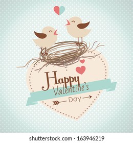 Happy Valentines Day card with cute bird couple