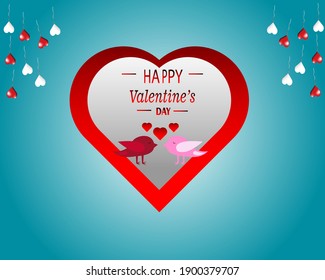 Happy Valentines Day card with cute bird couple