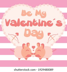 Happy valentines day card. Cute piglets in love - Vector