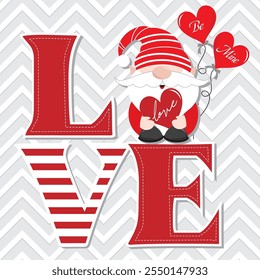 Happy valentine's day card with cute gnome and love letter