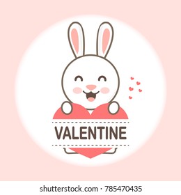 Happy valentine's day card. Cute bunny with heart cartoon