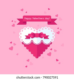 Happy Valentine's day card. Cute pink heart in flat style. Vector flat illustration.
