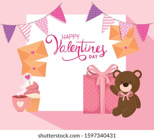 happy valentines day card with decoration vector illustration design