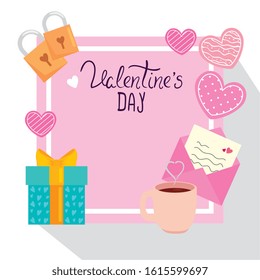 happy valentines day card with decoration vector illustration design