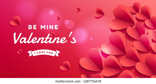 Happy Valentines Day Card Design. Valentines Day banner template with red paper heart. Realistic 3D mock up web banner vector eps 10 design.