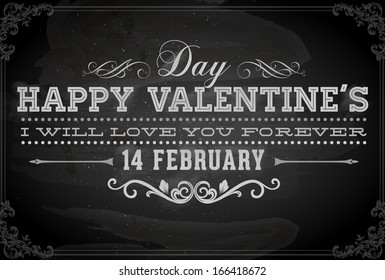 Happy Valentines Day Card Design. 14 February. I Love You. Vector. Chalkboard design, chalk.