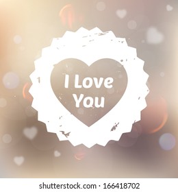 Happy Valentines Day Card Design. 14 February. I Love You. Vector Blurred Soft Background.
