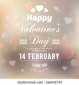 Happy Valentines Day Card Design. 14 February. I Love You. Vector Blurred Soft Background.
