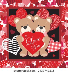 Happy valentine's day card design with teddy bear and hearts