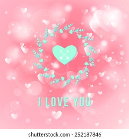 Happy Valentines Day Card Design. 14 February. I Love You. Vector Blurred Soft Background.