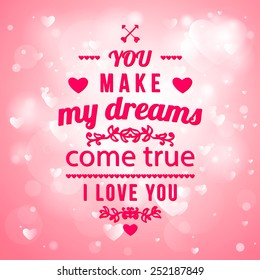 Happy Valentines Day Card Design. 14 February. I Love You. Vector Blurred Soft Background.