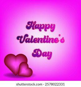 Happy Valentine's Day card design with pink white gradient background and decorated with red ping hearts