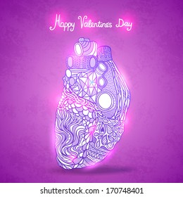 Happy Valentine's Day card with doodle heart. Love vector illustration