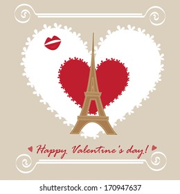 Happy Valentine's Day card with Eiffel tower