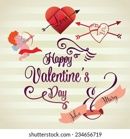 Happy Valentine's Day card elements.