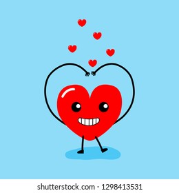 Happy Valentine's day card. feeling in love, Sarang-hae-yo. Two happy hearts character on blue background vector illustration. 