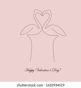 Happy Valentines day card flamingo love vector illustration