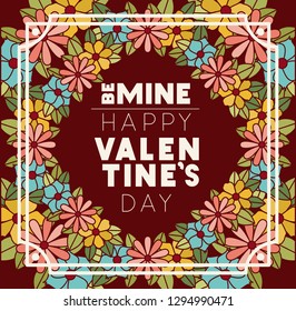 happy valentines day card with floral frame
