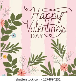 happy valentines day card with floral frame