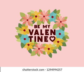happy valentines day card with floral crown
