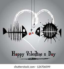 happy valentine's day card with funny fish