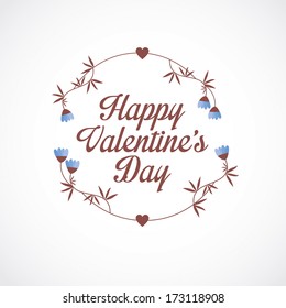 Happy Valentine's Day card, with garland, flowers and hearts