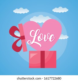 happy valentines day card with gift love present vector illustration design