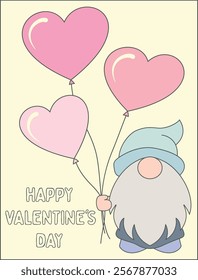 Happy Valentines day card with gnome and heart