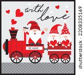Happy valentine's day card with gnomes on the train
