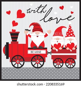 Happy valentine's day card with gnomes on the train