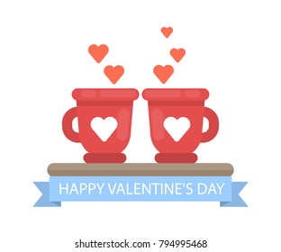 Happy valentines day card for greeting with two mugs.
