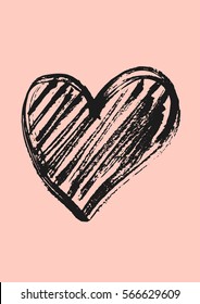 Happy Valentine's Day card. Hand drawn elements by brush. Vector illustration
