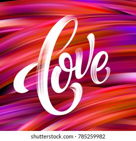 Happy Valentines Day card with Hand written Love. Vector illustration EPS10