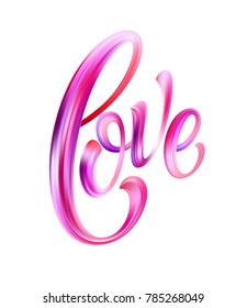 Happy Valentines Day card with Hand written Love. Vector illustration EPS10