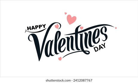 tarjeta de día de San Valentín feliz, manuscrita, tipografía, afiche, corazones rojos, corazón, amor, letras cursivas, vector, caligrafía, tarjeta, fondo blanco, romance, afecto, saludo, 14 de febrero, romántico