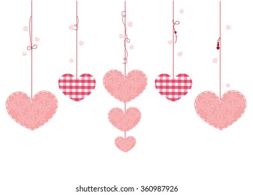 Happy Valentine's Day card with hanging hearts vector background
